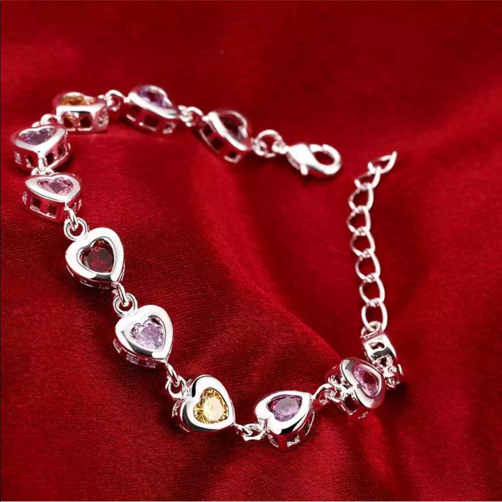 💕SILVER PLATED MULTI COLOR HEART SHAPED BRACELET